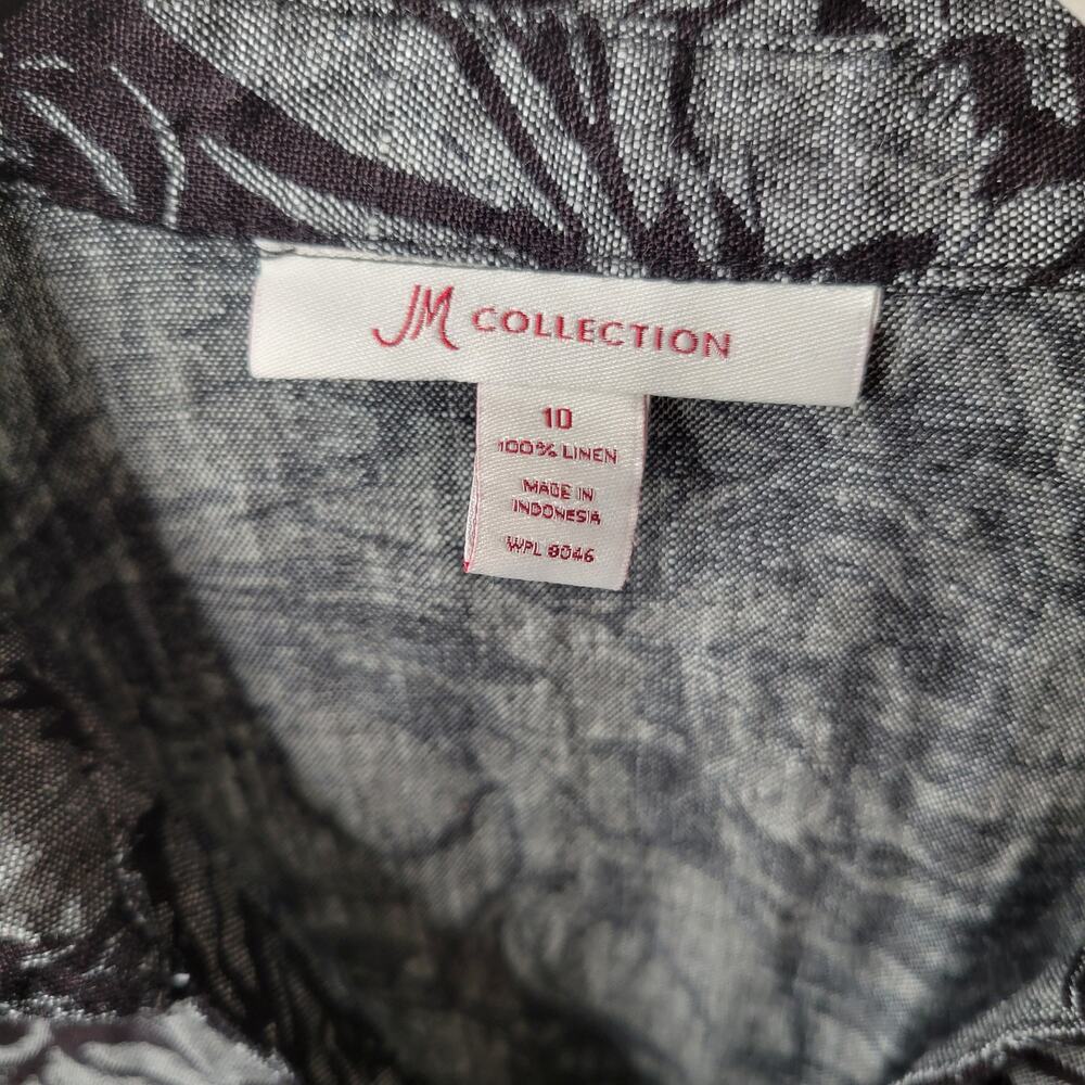 JM Collection Linen Jacket Women's Size 10 Black Gray Dark Floral Button Front - Picture 5 of 14